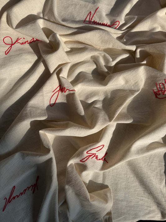 Personalised hand embroidered tablecloth